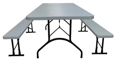 Conjunto de Mesa para Refeitório Branca dobrável com 2 Bancos